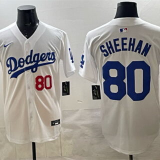 Men's Los Angeles Dodgers #80 Emmet Sheehan White 2025 World Series Champions Patch Limited Stitched Baseball Jersey