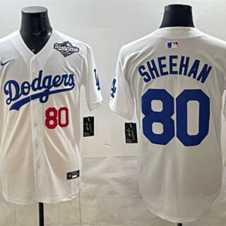 Men's Los Angeles Dodgers #80 Emmet Sheehan White 2025 World Series Patch Limited Stitched Baseball Jersey