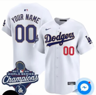 Men's Los Angeles Dodgers Active Player Custom White 2025 World Series Champions Patch Home Limited Stitched Baseball Jerseys