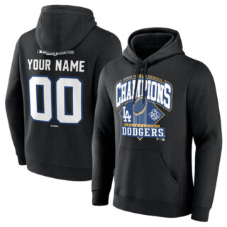 Men's Los Angeles Dodgers Black 2025 World Series Champions Custom Black Name & Number Hoodie