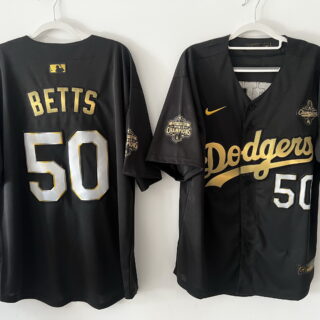 Men's Los Angeles Dodgers #50 Mookie Betts Black Gold 2025 World Series Champions & Back to Back Champions With No.34 Patch Jersey