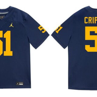 Men's Michigan Wolverines #51 Greg Crippen Navy Stitched Football Jersey