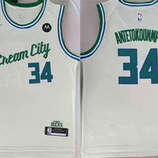 Men's Milwaukee Bucks #34 Giannis Antetokounmpo Cream 2024-25 City Edition Stitched Basketball Jersey