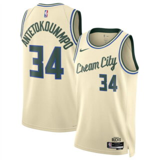 Men's Milwaukee Bucks #34 Giannis Antetokounmpo Cream 2025 26 City Edition Stitched Basketball Jersey