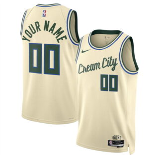 Men's Milwaukee Bucks Active Player Custom Cream 2025 26 City Edition Stitched Basketball Jersey
