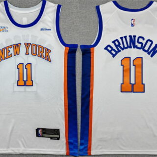 Men's New Yok Knicks #11 Jalen Brunson White 2024-25 City Edition Stitched Basketball Jersey