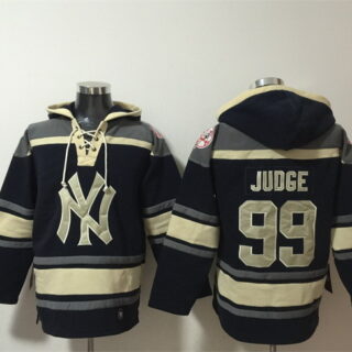 Men's New York Yankees #99 Aaron Judge Navy Ageless Must-Have Lace-Up Pullover Hoodie