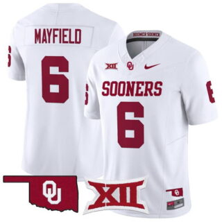 Men's Oklahoma Sooners #6 Baker Mayfield White F.U.S.E With Patch Stitched Jersey