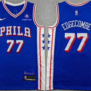 Men's Philadelphia 76ers #77 V. J. Edgecombe Royal Icon Edition Stitched Jersey