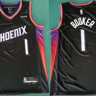 Men's Phoenix Suns #1 Devin Booker Black 2025 Statement Edition Stitched Basketball Jersey