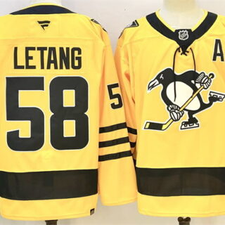Men's Pittsburgh Penguins #58 Kris Letang Gold 2025 26 With A Patch Alternate Stitched Hockey Jersey