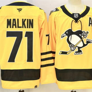 Men's Pittsburgh Penguins #71 Evgeni Malkin Gold 2025 26 With A Patch Alternate Stitched Hockey Jersey