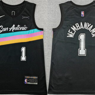 Men's San Antonio Spurs #1 Victor Wembanyama Black 2025-26 City Edition Stitched Basketball Jersey