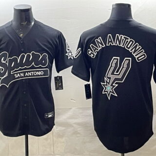 Men's San Antonio Spurs Team Big Logo Black Stitched Baseball Jersey