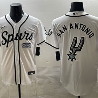 Men's San Antonio Spurs Team Big Logo White Stitched Baseball Jersey
