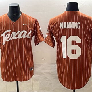 Men's Texas Longhorns #16 Peyton Manning Orange Pinstripe SEC Patch Stitched Jersey