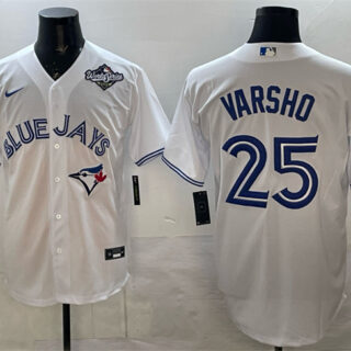 Men's Toronto Blue Jays #25 Daulton Varsho White 2025 World Series Home Cool Base Stitched Baseball Jersey