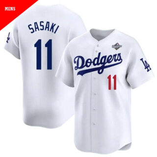 Men's #11 Roki Sasaki Los Angeles Dodgers White Limited Home 2025 World Series Jersey