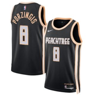 Men's Atlanta Hawks #8 Kristaps Porzingis Black 2025-26 City Edition Swingman Stitched Jersey