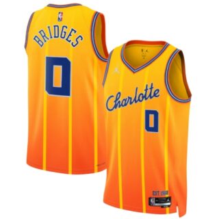 Men's Charlotte Hornets #0 Miles Bridges Gold 2025-26 City Edition Swingman Stitched Jersey