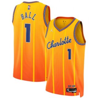 Men's Charlotte Hornets #1 LaMelo Ball Gold 2025-26 City Edition Swingman Stitched Jersey