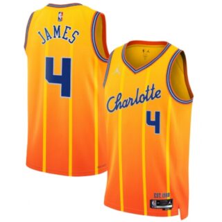 Men's Charlotte Hornets #4 Sion James Gold 2025-26 City Edition Swingman Stitched Jersey