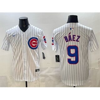 Men's Chicago Cubs #9 Javier Baez White Home Limited Stitched Baseball Jersey