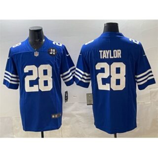 Men's Indianapolis Colts #28 Jonathan Taylor Blue Jim Irsay Vapor Limited Football Stitched Jersey