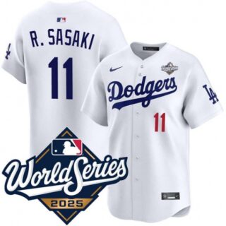 Men's Los Angeles Dodgers #11 Roki Sasaki White 2025 World Series Limited Stitched Baseball Jersey