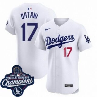 Men's Los Angeles Dodgers #17 Shohei Ohtani Cool Base 2025 World Champions Stitched Baseball Jersey White