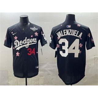 Men's Los Angeles Dodgers #34 Fernando Valenzuela Black 2025 World Series Tokyo Series Limited Stitched Baseball Jersey