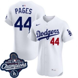 Men's Los Angeles Dodgers #44 Andy Pages Cool Base 2025 World Champions Stitched Baseball Jersey White