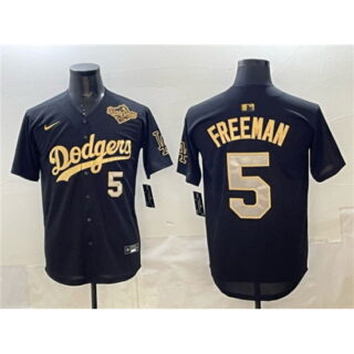 Men's Los Angeles Dodgers #5 Freddie Freeman Black Gold 2025 World Series Limited Stitched Baseball Jersey