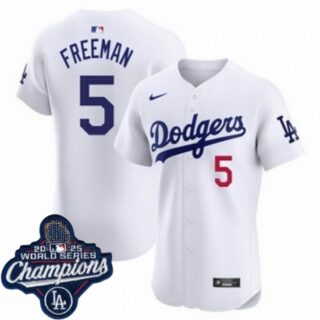 Men's Los Angeles Dodgers #5 Freddie Freeman Cool Base 2025 World Champions Stitched Baseball Jersey White