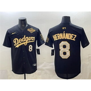 Men's Los Angeles Dodgers #8 Enrique Hernandez Black Gold 2025 World Series Limited Stitched Baseball Jersey
