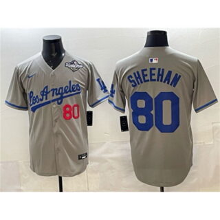 Men's Los Angeles Dodgers #80 Emmet Sheehan Gray 2025 World Series Limited Stitched Baseball Jersey