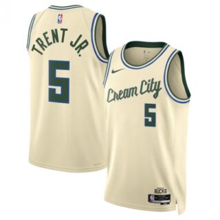 Men's Milwaukee Bucks #5 Gary Trent Jr. Cream 2025-26 City Edition Swingman Stitched Basketball Jersey