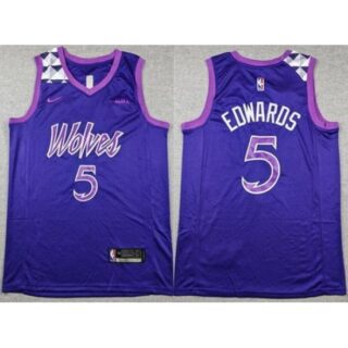 Men's Minnesota Timberwolves #5 Anthony Edwards Purple Sponsor Swingman Jersey