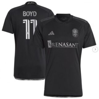 Men's Nashville SC Tyler Boyd adidas Black 2024 Man In Black Kit Replica Player Jersey
