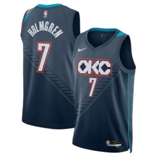 Men's Oklahoma City Thunder #7 Chet Holmgren Navy 2025-26 City Edition Swingman Stitched Basketball Jersey