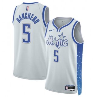 Men's Orlando Magic #5 Paolo Banchero Silver 2025-26 City Edition Stitched Basketball Jersey