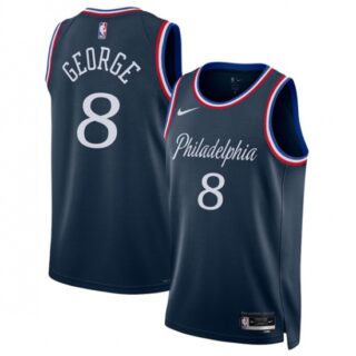Men's Philadelphia 76ers #8 Paul George Navy 2025-26 City Edition Swingman Stitched Jersey