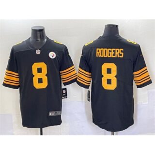 Men's Pittsburgh Steelers #8 Aaron Rodgers Black 2025 Color Rush Vapor Limited Stitched Football Jersey