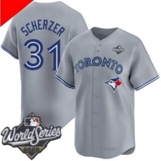 Men's Toronto Blue Jays #31 Max Scherzer Gray 2025 Home Cool Base Stitched Baseball Jersey