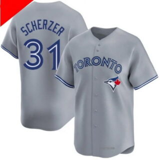 Men's Toronto Blue Jays #31 Max Scherzer Gray Cool Base Stitched Baseball Jersey