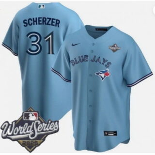 Men's Toronto Blue Jays #31 Max Scherzer Light Blue 2025 Home Cool Base Stitched Baseball Jersey