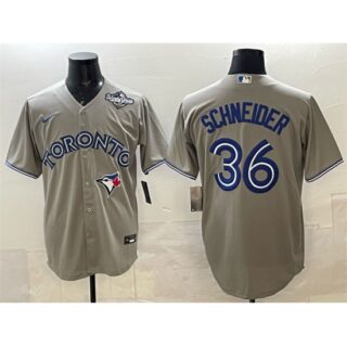 Men's Toronto Blue Jays #36 Davis Schneider Gray 2025 World Series Cool Base Stitched Baseball Jersey