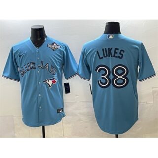 Men's Toronto Blue Jays #38 Nathan Lukes Blue 2025 World Series Cool Base Stitched Baseball Jersey