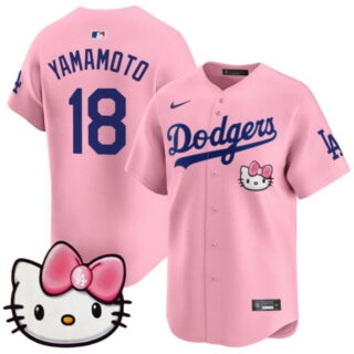 Women's Los Angeles Dodgers #18 Yoshinobu Yamamoto Pink 2025 Hello Kitty Vapor Limited Stitched Baseball Jersey(Run Small)