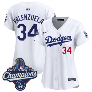 Women's Los Angeles Dodgers #34 Fernando Valenzuela White 2025 World Series Champions Home Cool Base Stitched Baseball Jersey(Run Small)